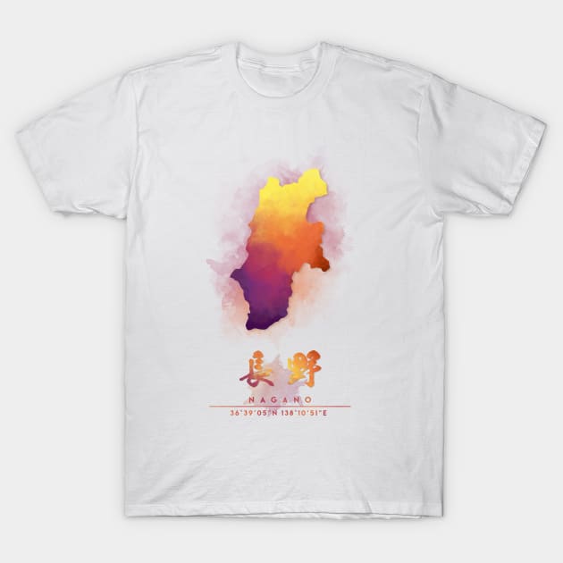 Nagano, Japan Watercolor Map T-Shirt by Takeda_Art